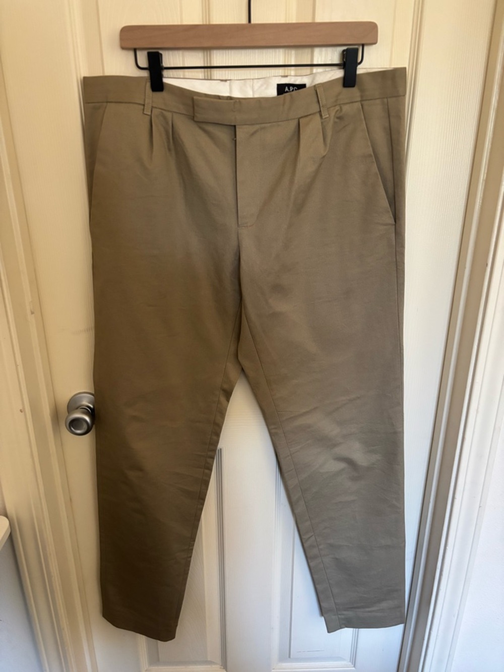 A.P.C. Men’s Khaki Cotton Trousers | Size L | Classic Straight | Minor Flaw
